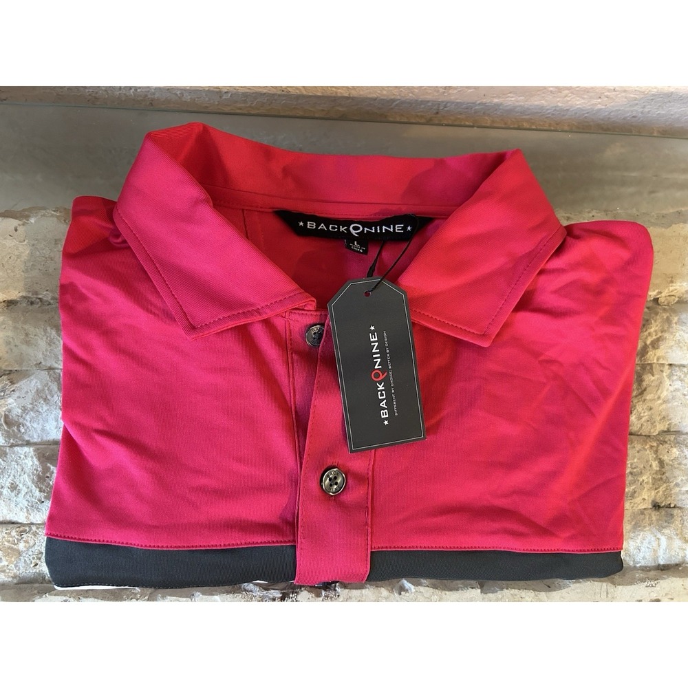 Men's Size Large Back Nine Polo Golf Shirt  Short Sleeves Razz Red - Picture 6 of 7